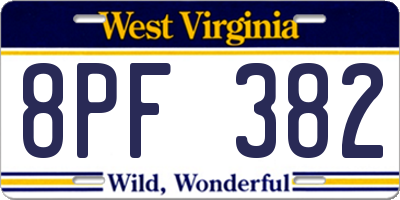 WV license plate 8PF382