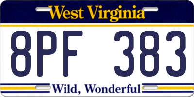 WV license plate 8PF383