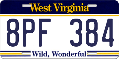 WV license plate 8PF384