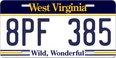 WV license plate 8PF385