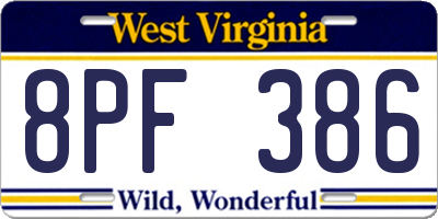 WV license plate 8PF386