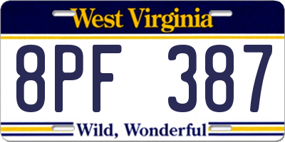 WV license plate 8PF387