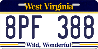 WV license plate 8PF388
