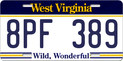 WV license plate 8PF389