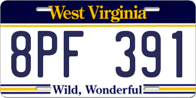 WV license plate 8PF391