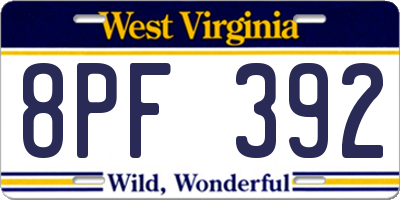 WV license plate 8PF392