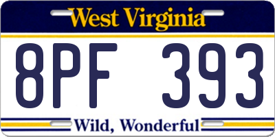 WV license plate 8PF393