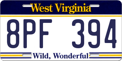 WV license plate 8PF394