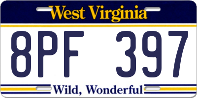 WV license plate 8PF397
