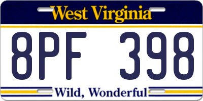 WV license plate 8PF398