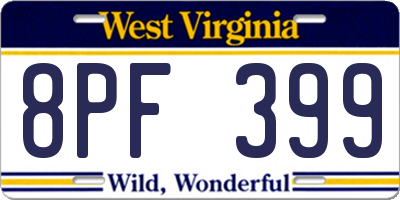 WV license plate 8PF399