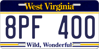 WV license plate 8PF400
