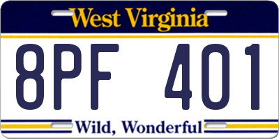 WV license plate 8PF401