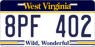 WV license plate 8PF402