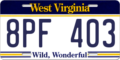WV license plate 8PF403