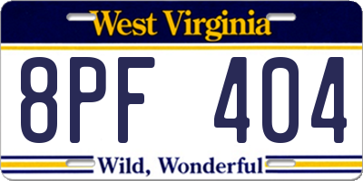 WV license plate 8PF404