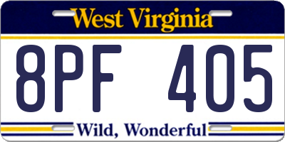WV license plate 8PF405