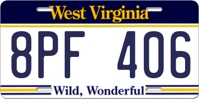 WV license plate 8PF406