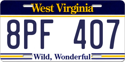 WV license plate 8PF407