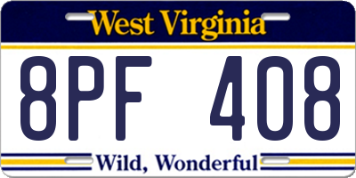 WV license plate 8PF408