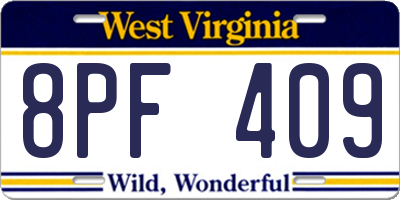 WV license plate 8PF409