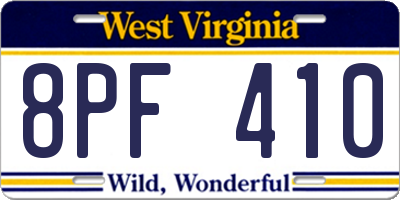 WV license plate 8PF410