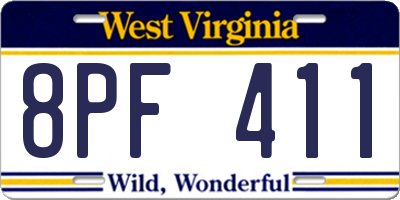 WV license plate 8PF411