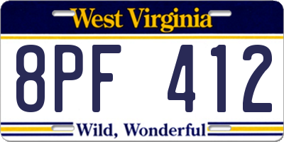 WV license plate 8PF412