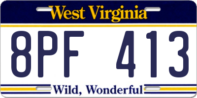 WV license plate 8PF413