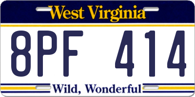 WV license plate 8PF414