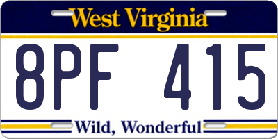 WV license plate 8PF415
