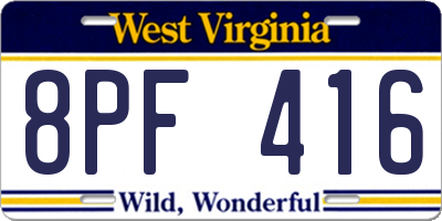WV license plate 8PF416