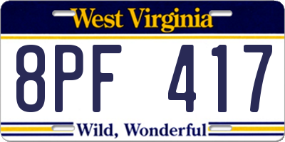 WV license plate 8PF417