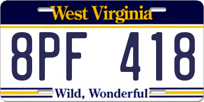 WV license plate 8PF418