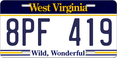WV license plate 8PF419