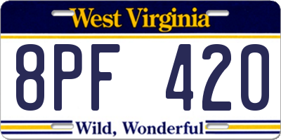 WV license plate 8PF420