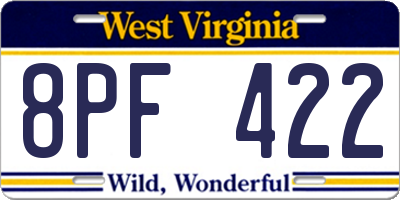 WV license plate 8PF422