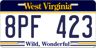 WV license plate 8PF423