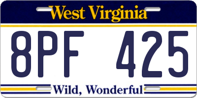 WV license plate 8PF425