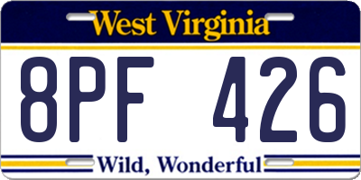 WV license plate 8PF426