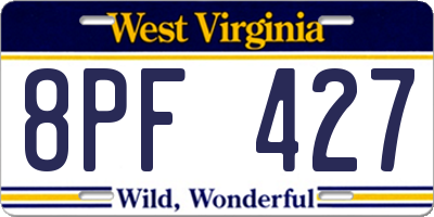 WV license plate 8PF427