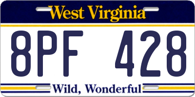 WV license plate 8PF428