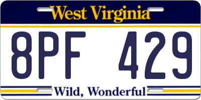WV license plate 8PF429