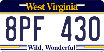 WV license plate 8PF430