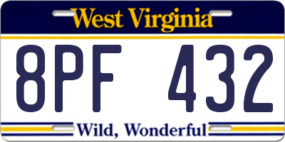 WV license plate 8PF432