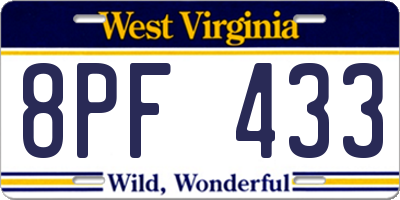 WV license plate 8PF433