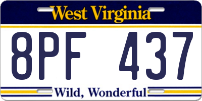 WV license plate 8PF437