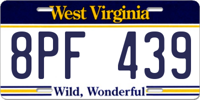 WV license plate 8PF439