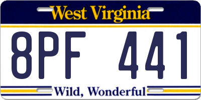 WV license plate 8PF441