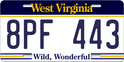 WV license plate 8PF443